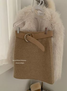 AME2025新款冬季高品质气质修身显瘦配皮带百搭A字裙半身裙中长裙