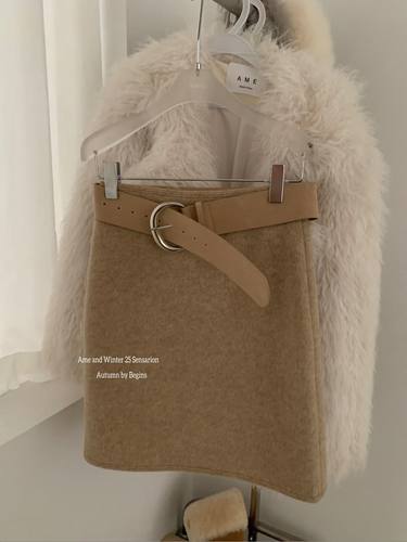 AME2025新款冬季高品质气质修身显瘦配皮带百搭A字裙半身裙中长裙