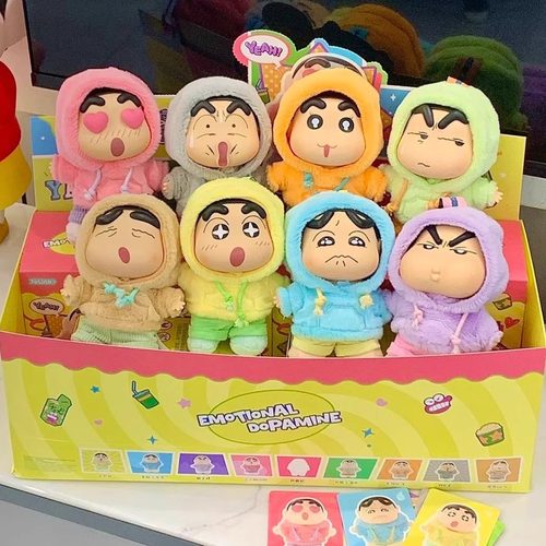 正版蜡笔小新情绪多巴胺搪胶盲盒毛绒挂件潮玩公仔生日礼物