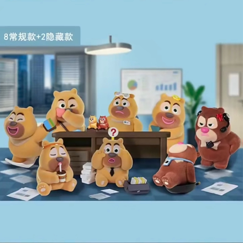 正版熊出没打工熊的日常系列盲盒熊大熊二公仔桌面摆件手办礼物