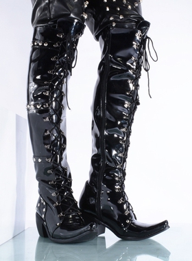 男式高跟过膝长靴 ds领舞台演出男鞋靴子 钢管舞鞋男长靴定做