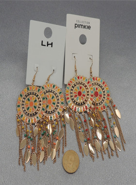 饰品厂家直销精美女时尚百搭气质滴釉炫彩民族风流苏耳环NB3