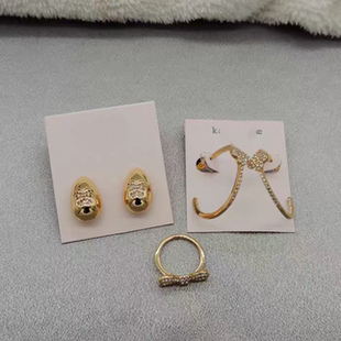 新款青岛欧美时尚百搭气质质感原单镀金铜锆石耳钉戒指Q25