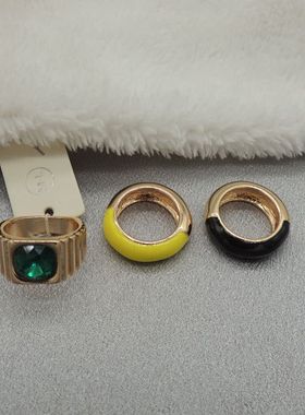 新款青岛欧美时尚夸张百搭气质质感复古玻璃滴釉戒指Q15