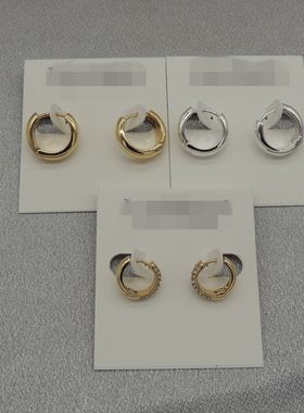 新款青岛欧美时尚百搭气质质感原单镀金光面耳扣耳环Q41