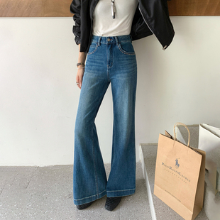 女加绒显瘦喇叭裤 CKLY2702斯卡洛依不贴腿直筒微喇牛仔裤 现货