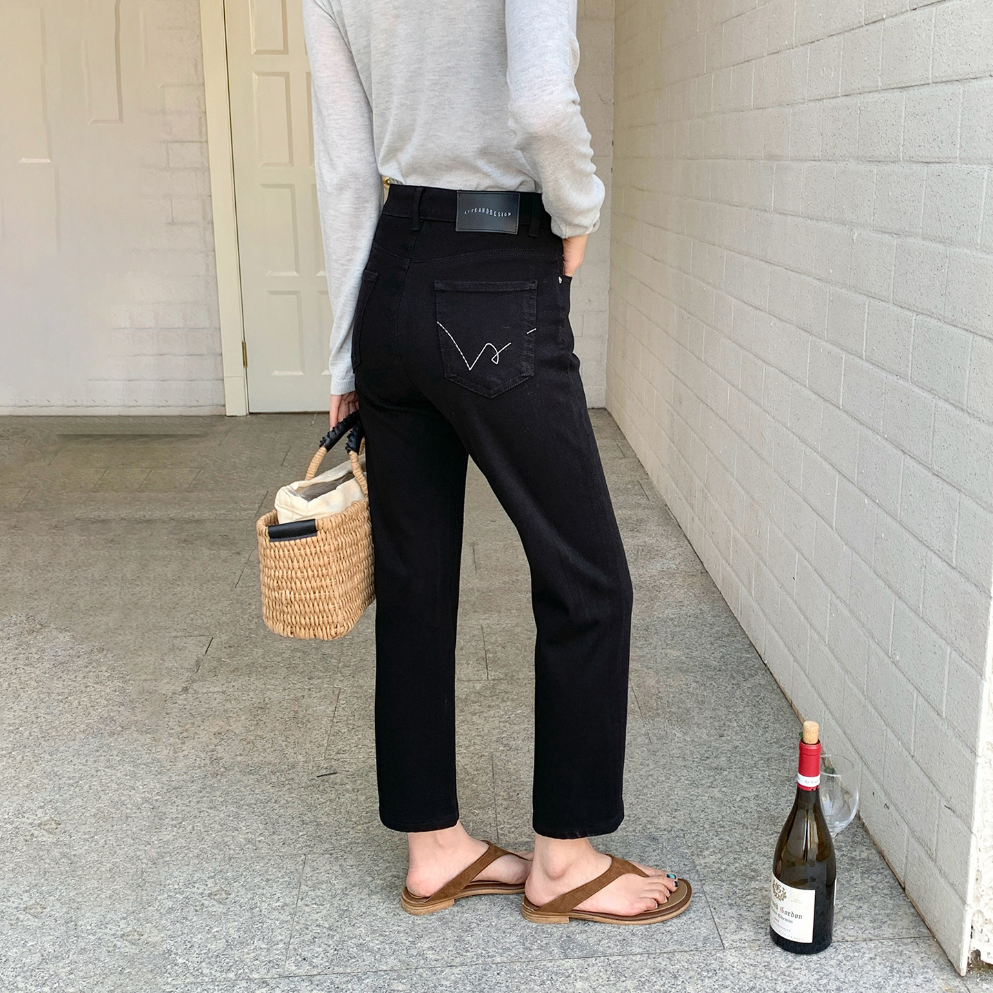 CKLY2857斯卡洛依黑色九分烟管裤女2026春小个子四面弹直筒牛仔裤