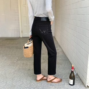 CKLY2857斯卡洛依黑色九分烟管裤女2026春小个子四面弹直筒牛仔裤
