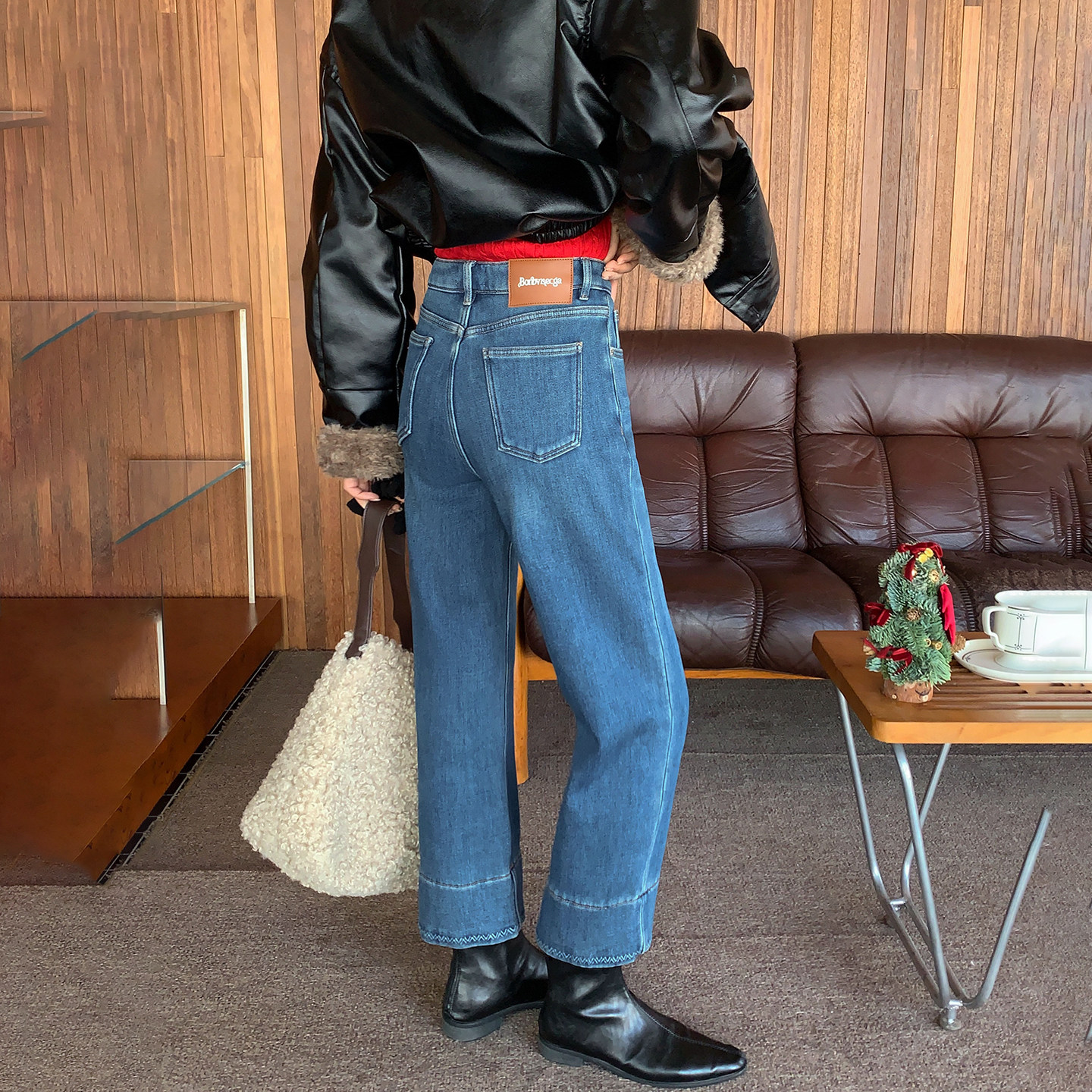 【现货】CKLY66853斯卡洛依窄版直筒牛仔裤加绒小个子九分奶奶裤