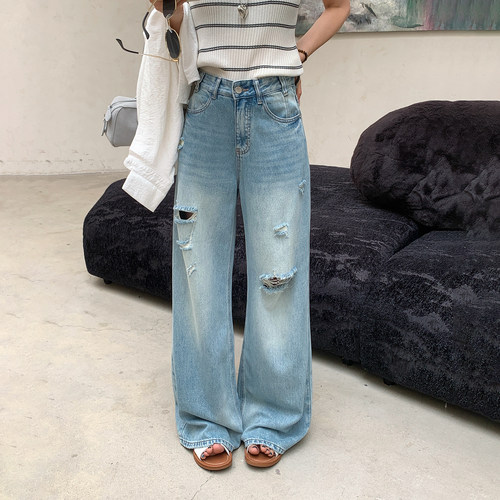 夏款薄款莱赛尔垂感阔腿裤牛仔裤