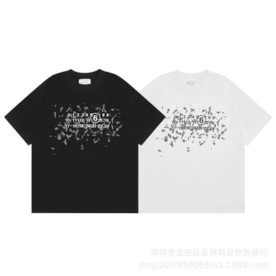 欧美数字印花MM6纯棉休闲上衣男t恤女短袖潮重磅230克美式青少年