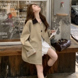 韩系复古工装格纹拼接卡其色风衣外套女春秋2025新款流行爆款大衣，女装风衣，2C033