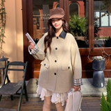 8823-P180-K288拼皮领单排扣风衣女2026春，女装风衣，2C033