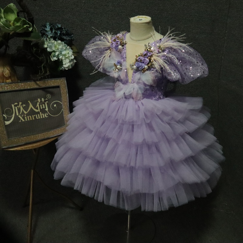 欣入荷主持合唱公主风紫色礼服