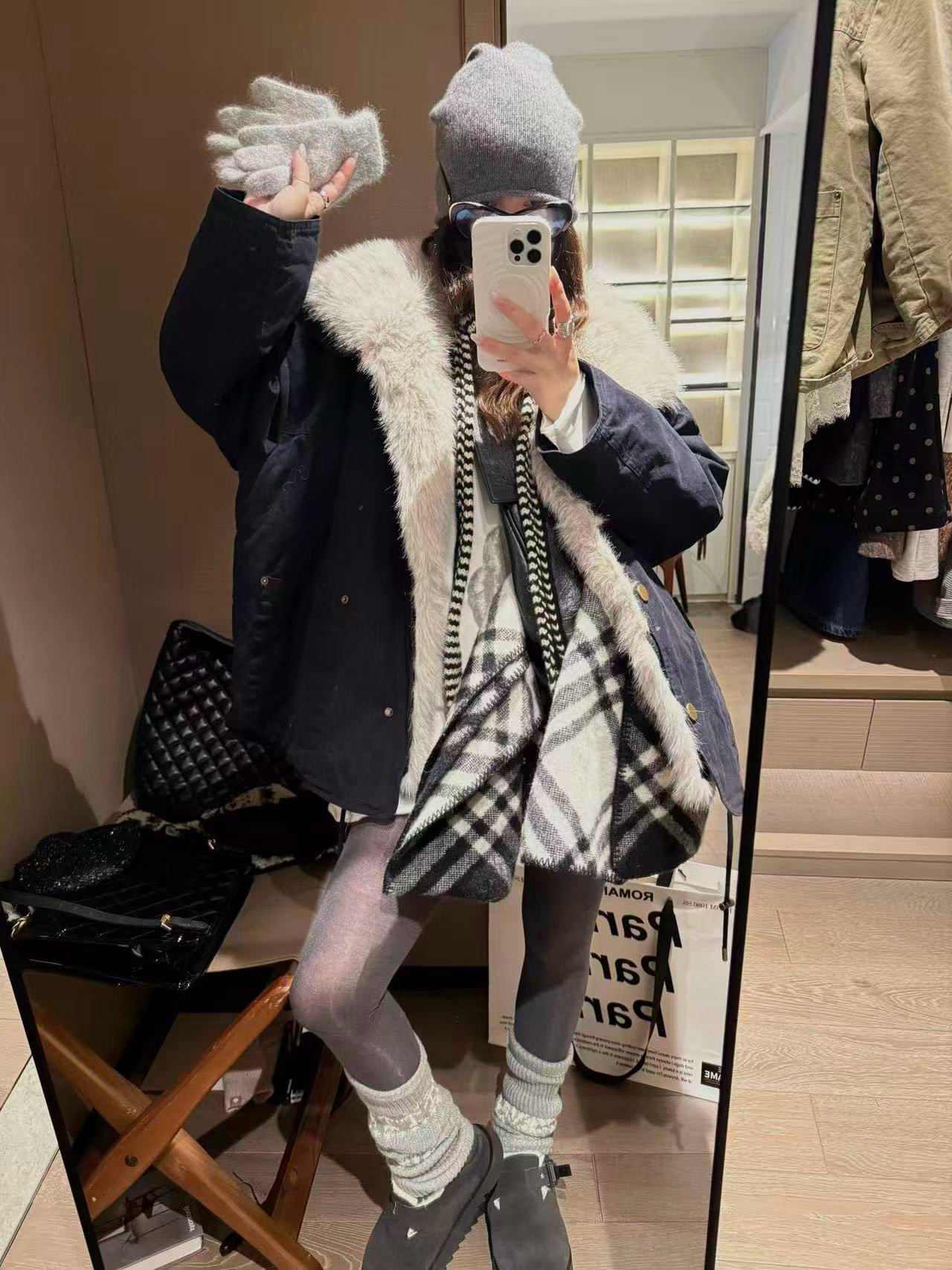 博主挚爱小暖炉毛毛派克棉服女冬季工装风毛领冬宽松休闲棉衣外套