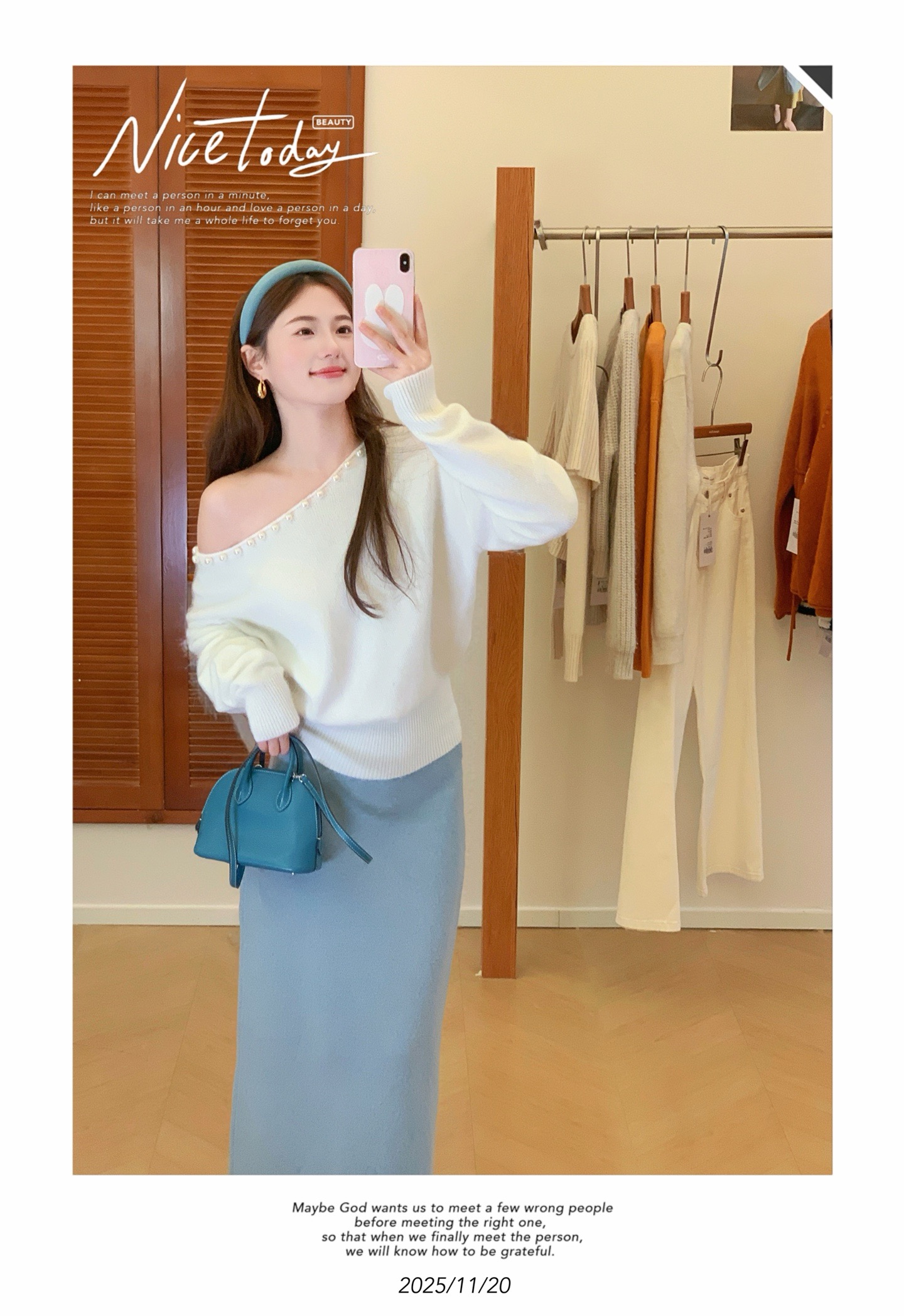 高品重工钉珠设计圆领斜肩显瘦毛衣+直接封神！经典温柔针织半裙