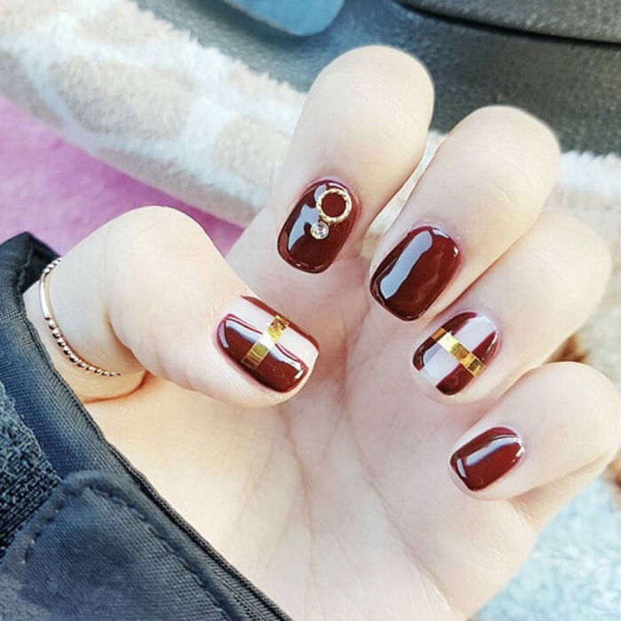 光疗 假指甲贴片 豆沙晕染显白 短款 新娘甲 孕妇甲 手工美甲成品