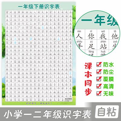 人教版下册上册生字表挂图注音