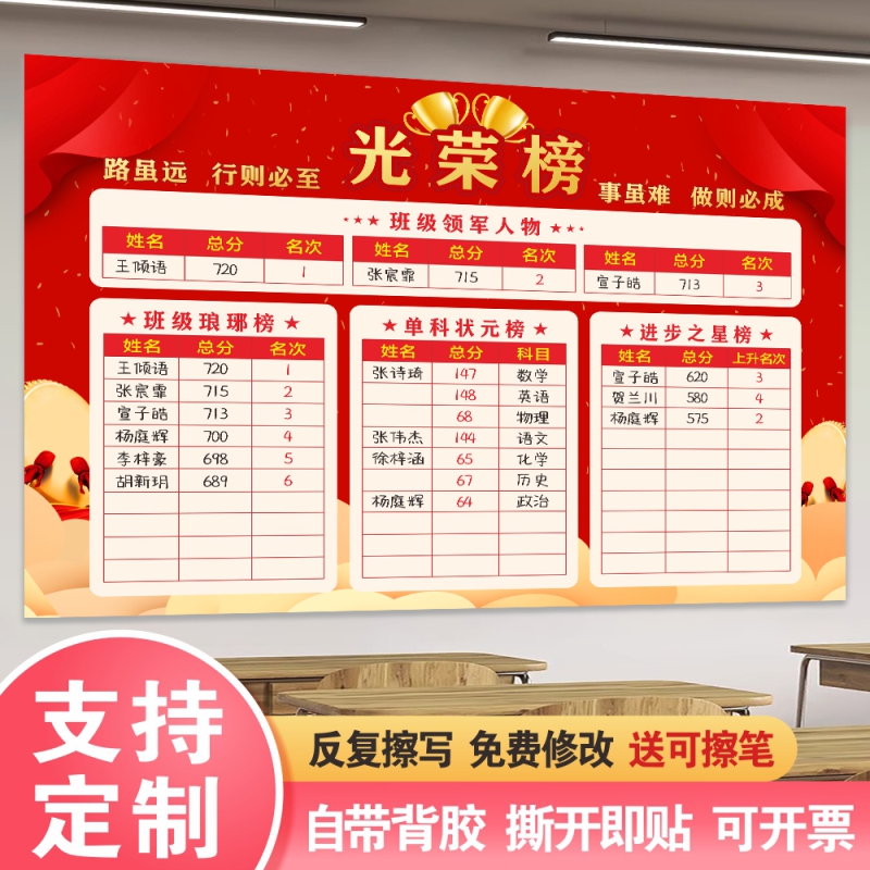 班级光荣榜墙贴教室布置装饰文化展示墙初中高中荣誉榜排行龙虎榜