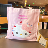 日系Kitty猫刺绣帆布包卡通可爱粉色少女心手提包学生补课单肩包