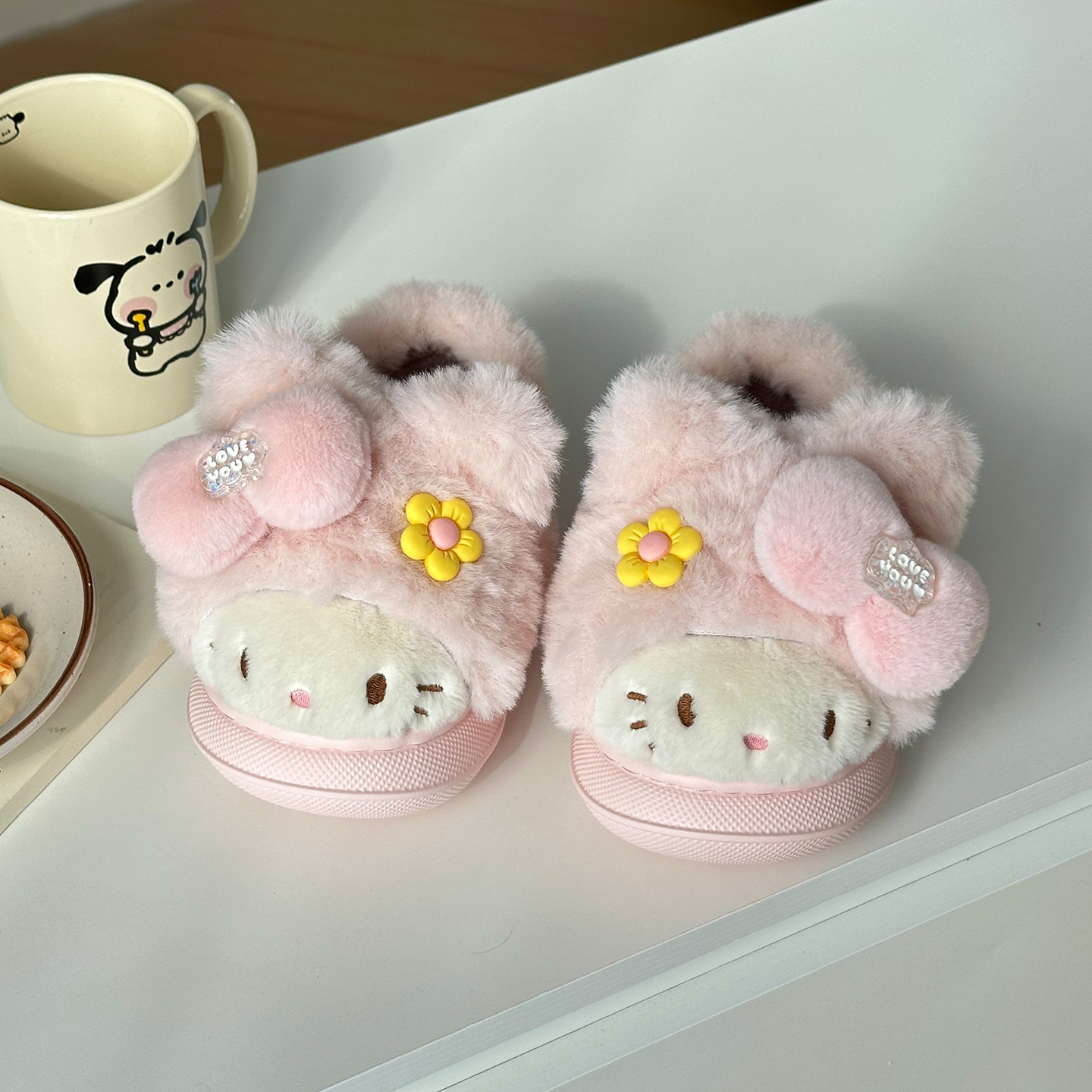 HelloKitty亲子鞋女冬季宝宝家居室内防滑保暖拖鞋加绒儿童棉拖鞋