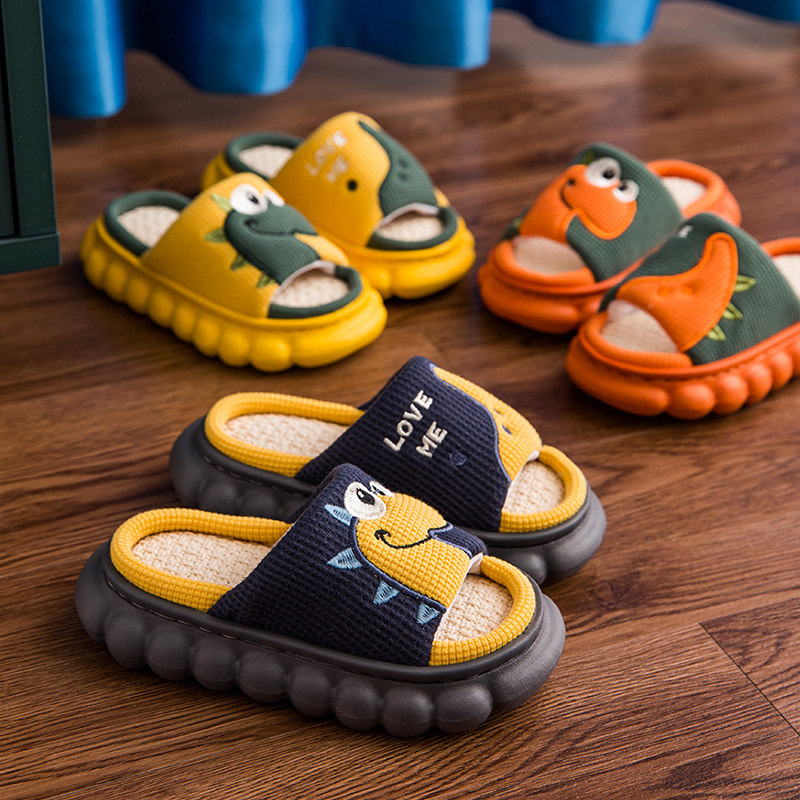 儿童拖鞋春秋亲子男童卡通居家室内小孩四季软底透气夏季亚麻拖鞋