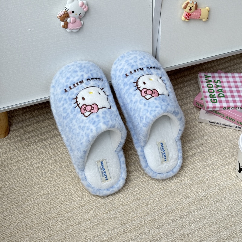 鞋子女2025新款豹纹棉拖鞋冬季保暖棉鞋可爱HelloKitty包头kt拖鞋