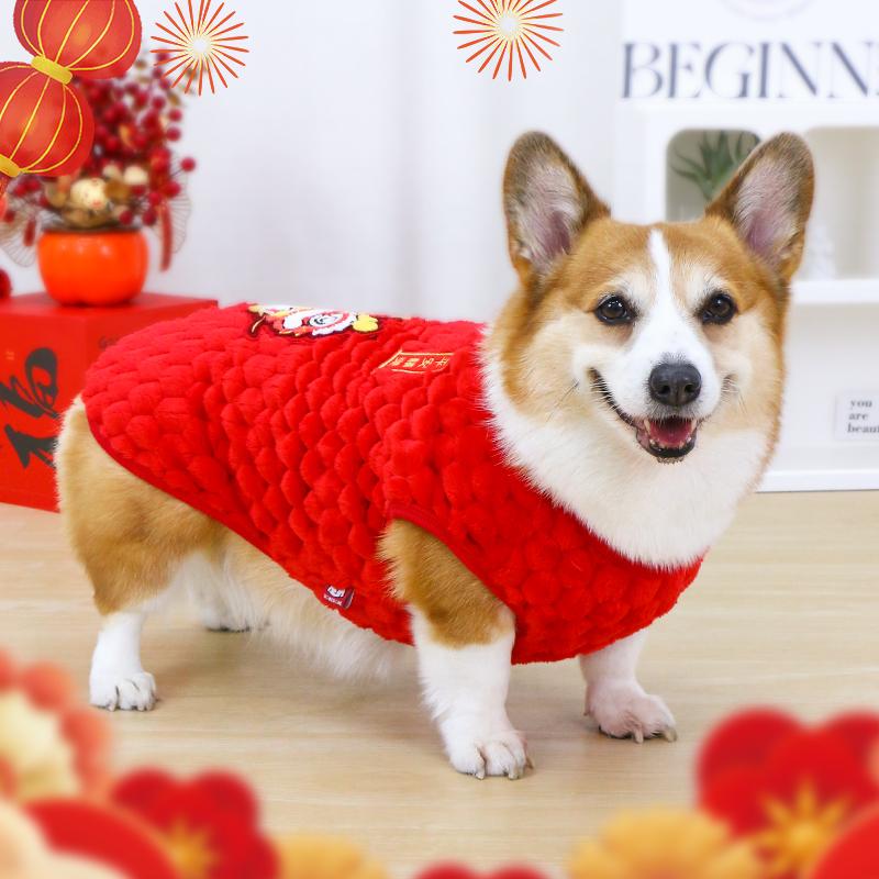 宠物狗狗秋冬中型犬喜庆新年背心