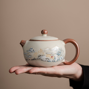 米黄汝窑功夫茶具家用泡茶悬停盖碗品茶碗陶瓷公道杯茶壶茶杯配件