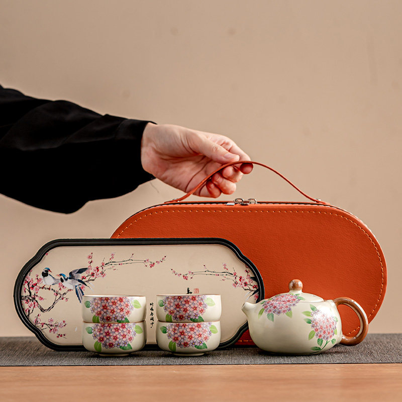 便携汝窑绣球花旅行茶具一壶三杯套装轻便易携带收纳包露营必备,餐饮具,旅行茶具,淘宝优惠券,粉丝福利购,淘宝优惠卷