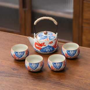 防烫麻绳提梁壶茶具一体套装如意龙纹复古茶器家用小型功夫茶盘