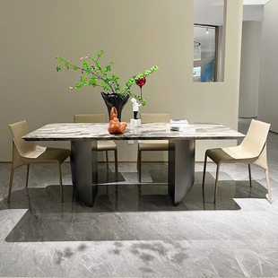 进口威尼斯棕天然大理石餐桌现代家用高端意式 轻奢白金沙悬浮方桌