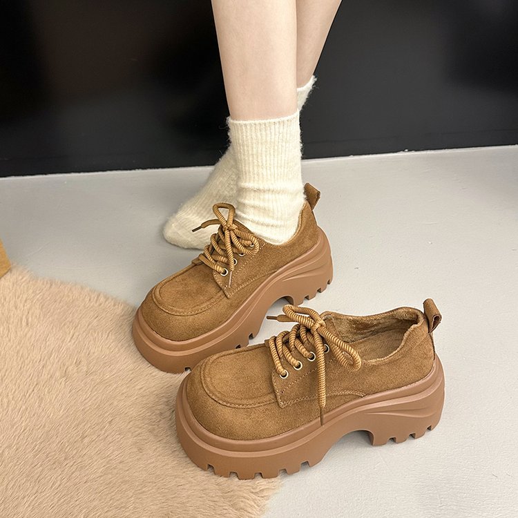 勃肯乐福鞋女2025新款冬季小个子厚底松糕配裙子百搭魔术贴小皮鞋