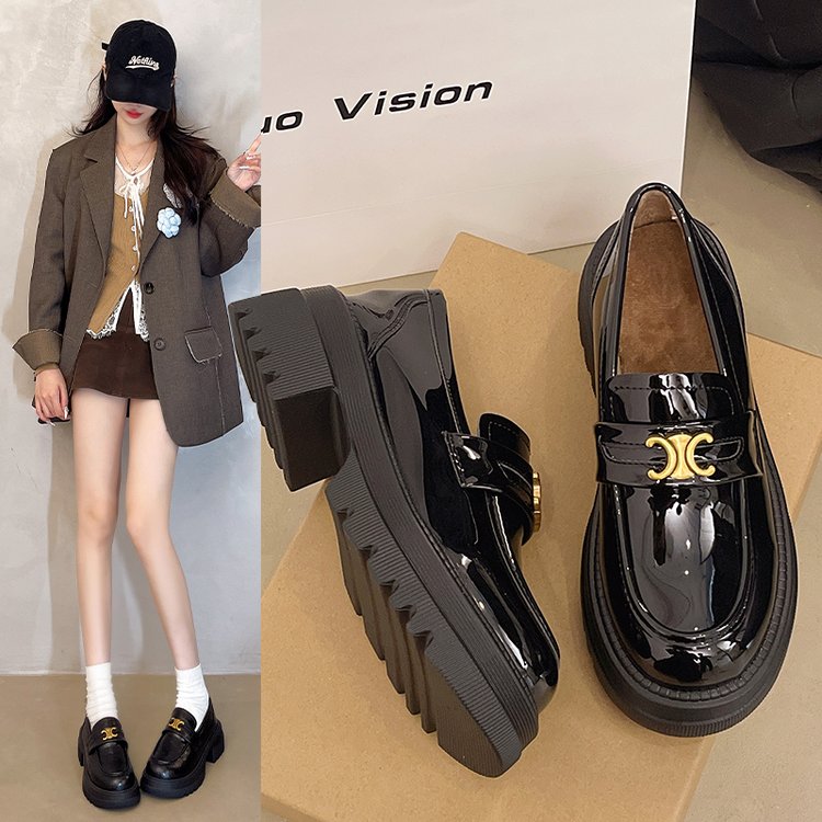 厚底乐福鞋女鞋子2025春秋新款增高女鞋英伦风小皮鞋女款黑色加绒