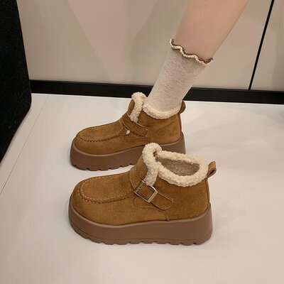 厚底勃肯鞋女2025新款冬季棉鞋加绒加厚雪地靴增高保暖高帮鞋34码
