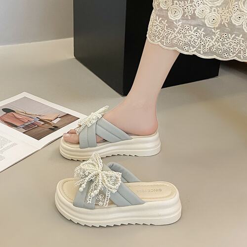 夏季厚底高级感蝴蝶结一字拖女款