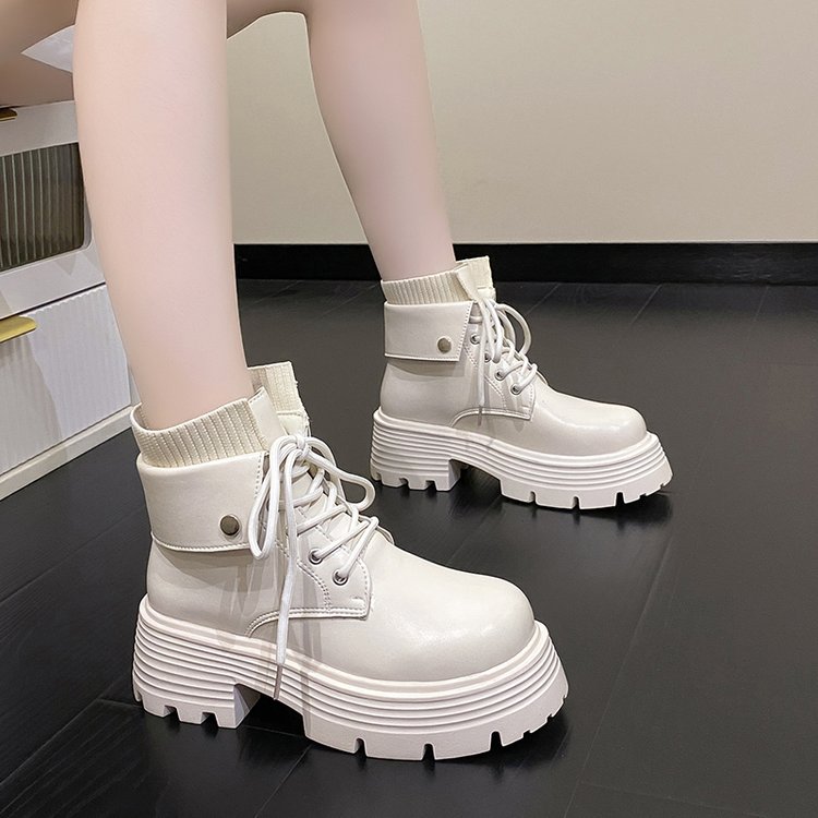 韩潮马丁靴女英伦风2025秋季新款小个子厚底内增高复古冬加绒短靴