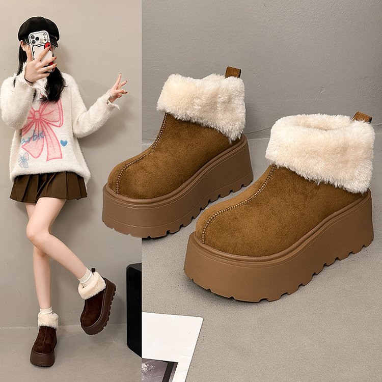 厚底增高雪地靴女款2025新款冬季百搭加绒加厚毛毛棉鞋保暖勃肯靴