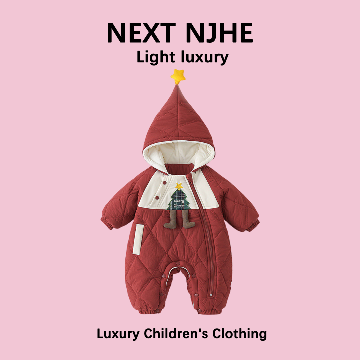 英国NEXT NJHE圣诞节婴儿圣诞树连体衣冬季夹棉周岁宝宝外出衣服