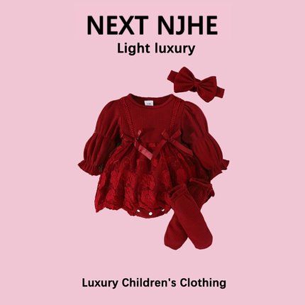 英国NEXT NJHE婴儿公主裙秋季红色女宝宝周岁礼服满月百天婴儿服1