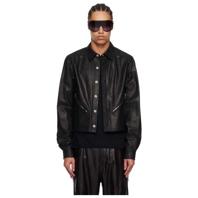 RICKOWENS 黑色 Hollywood Tour Alice 皮衣男舒适户外轻薄防风
