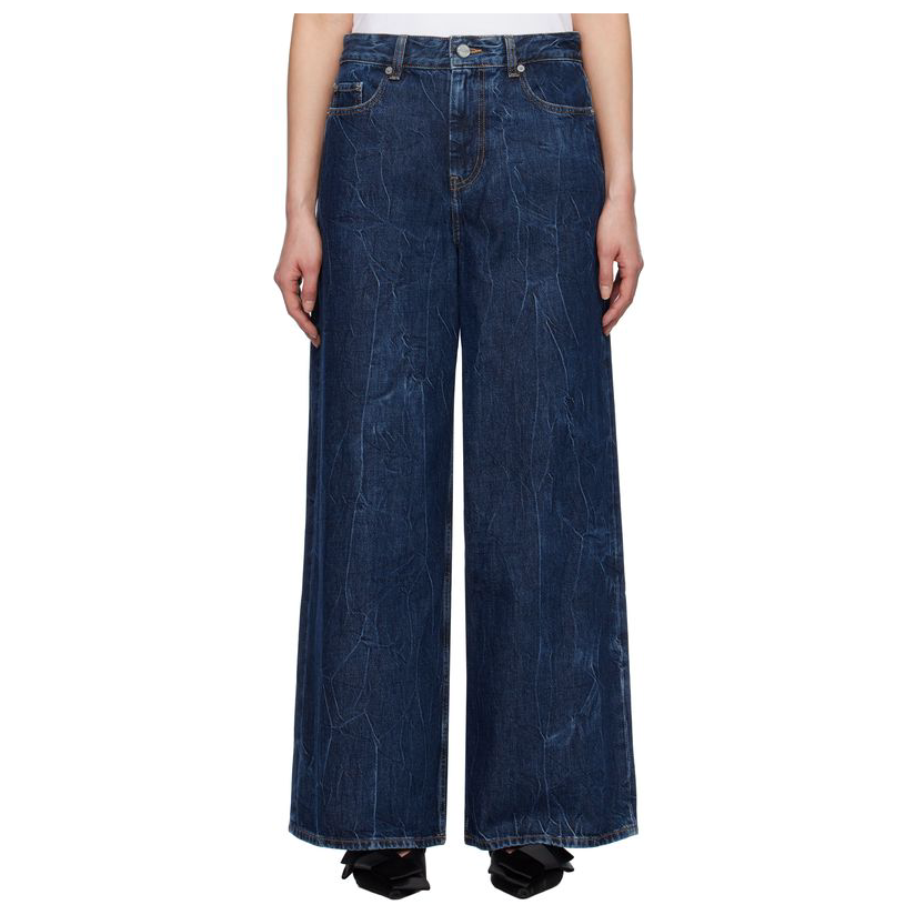 GANNI 海军蓝 Crinkled Future Denim Marri 牛仔裤女修身百搭