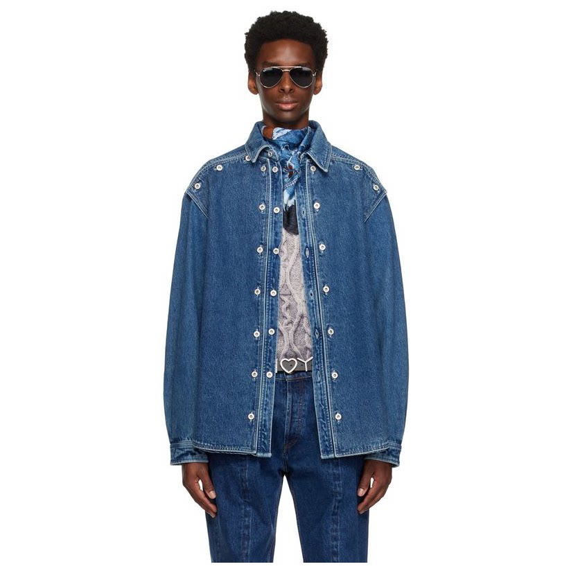 y/project 蓝色 classic button panel 牛仔衬衫男