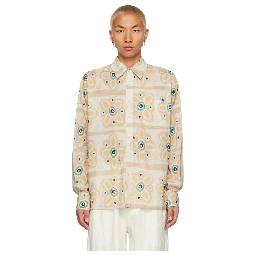 [迷衣APP优惠码：KCHP] COMMAS 米色 Floral Stripe 衬衫男休闲
