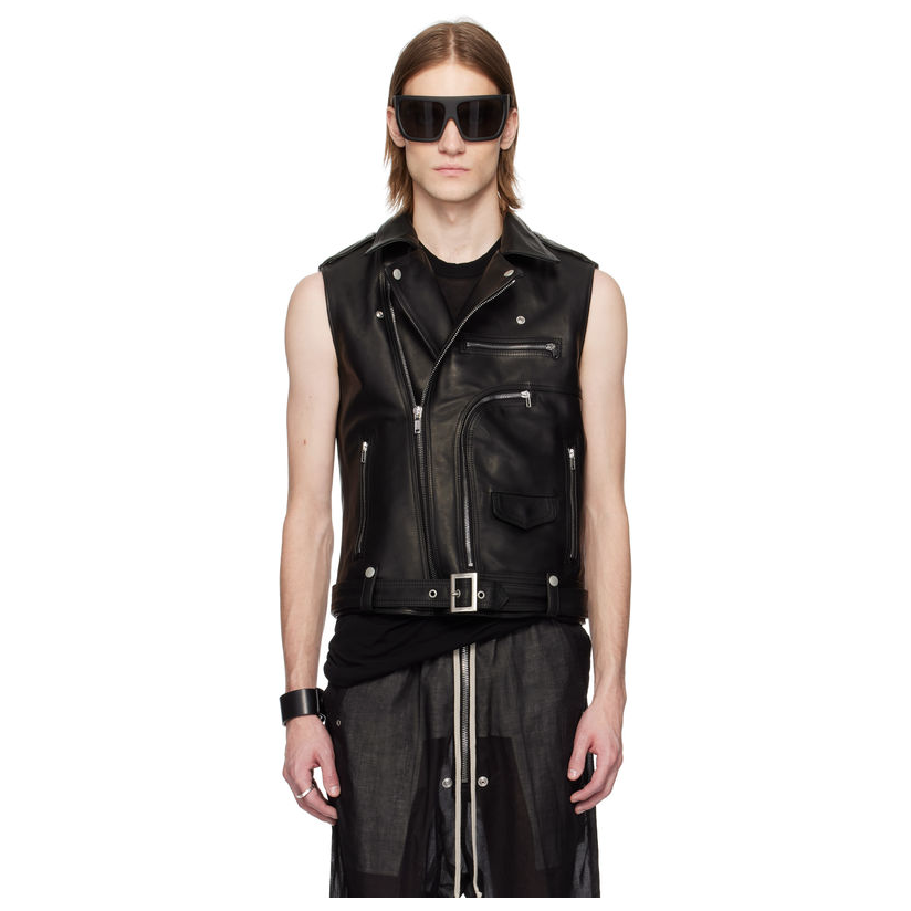 RICKOWENS 黑色 Hollywood SL Bauhaus Stooges 皮革马甲男防风