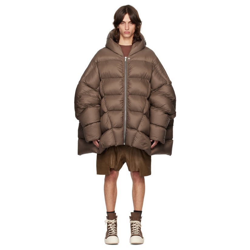 RICKOWENS 棕色 Porterville Hooded Peter 羽绒夹克短外套男舒