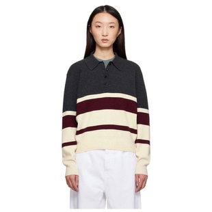 Knitted 情 灰色 女百搭休闲时尚 RÓhe 衫 Striped Compact Polo