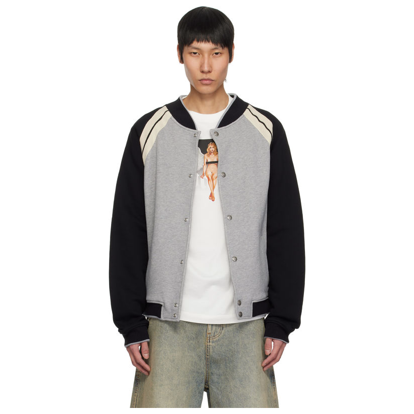 Palm Angels 灰色 Curved Logo 棒球夹克短外套男飞行员夹克轻