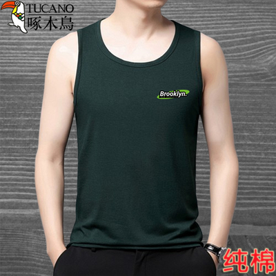 啄木鸟背心短袖t恤男士100%纯棉宽松汗衫纯色内衣夏季透气打底衫