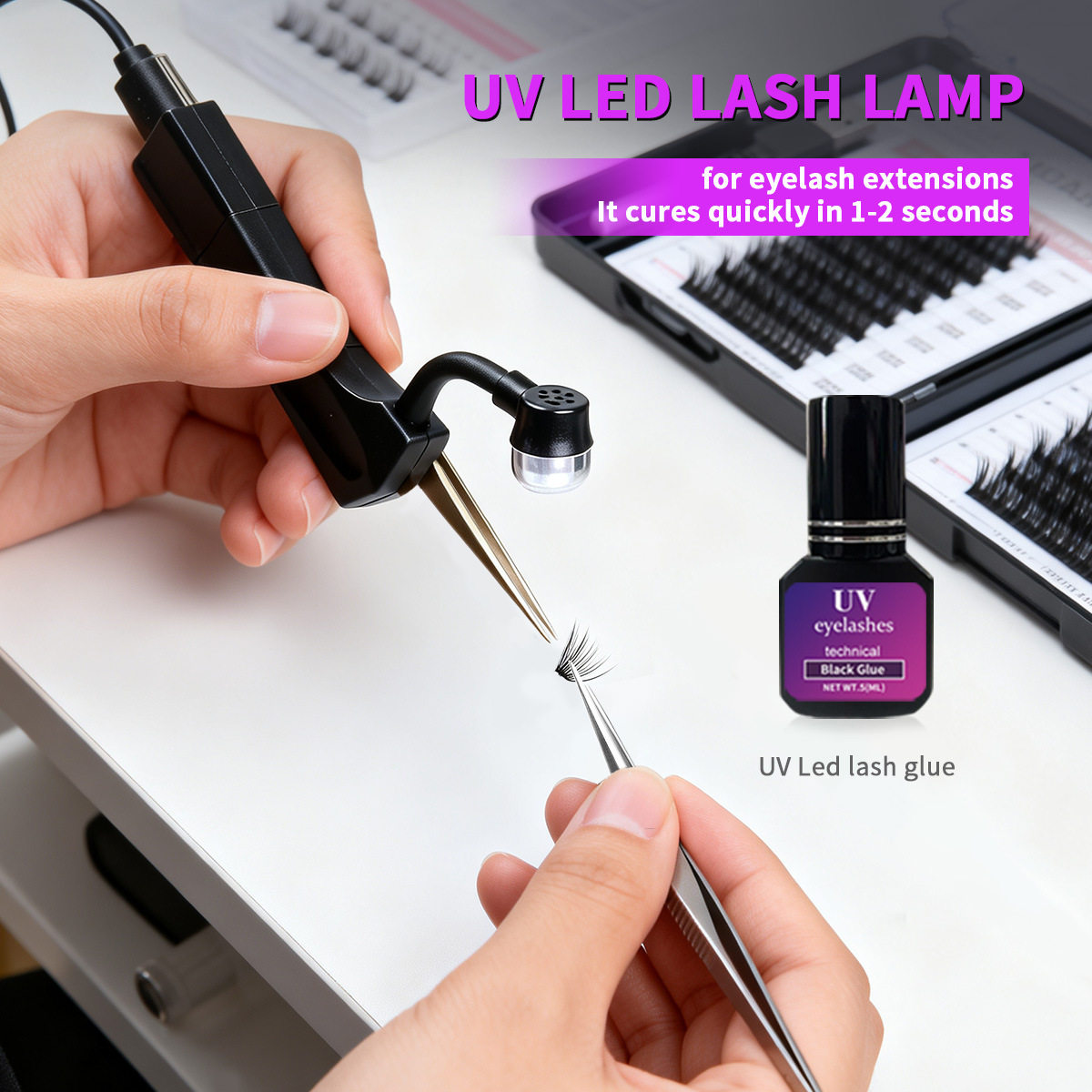 手持镊子灯LED睫毛灯UV美睫灯便携迷你胶水快速固化灯